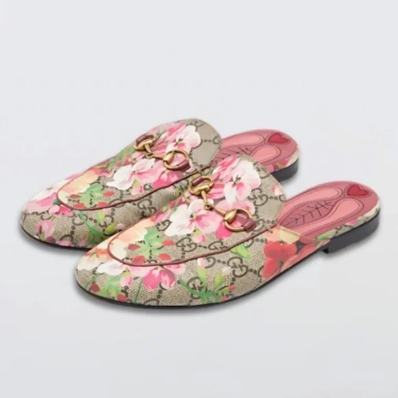 Gucci Princetown Mokassins Floral Mules GG Supreme Bloom Canvas Multicolor W 36 - Picture 2 of 16